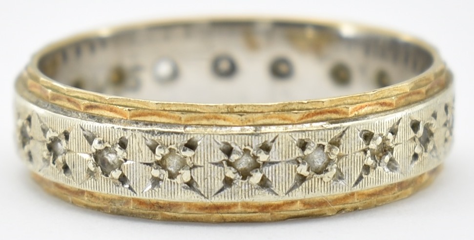 HALLMARKED 9CT TWO-TONE GOLD & WHITE STONE ETERNITY RING