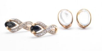TWO PAIRS OF 9CT GOLD EARRINGS INCLUDNG MOONSTONE & SAPPHIRE