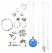 COLLECTION OF SILVER & WHITE METAL JEWLLERY