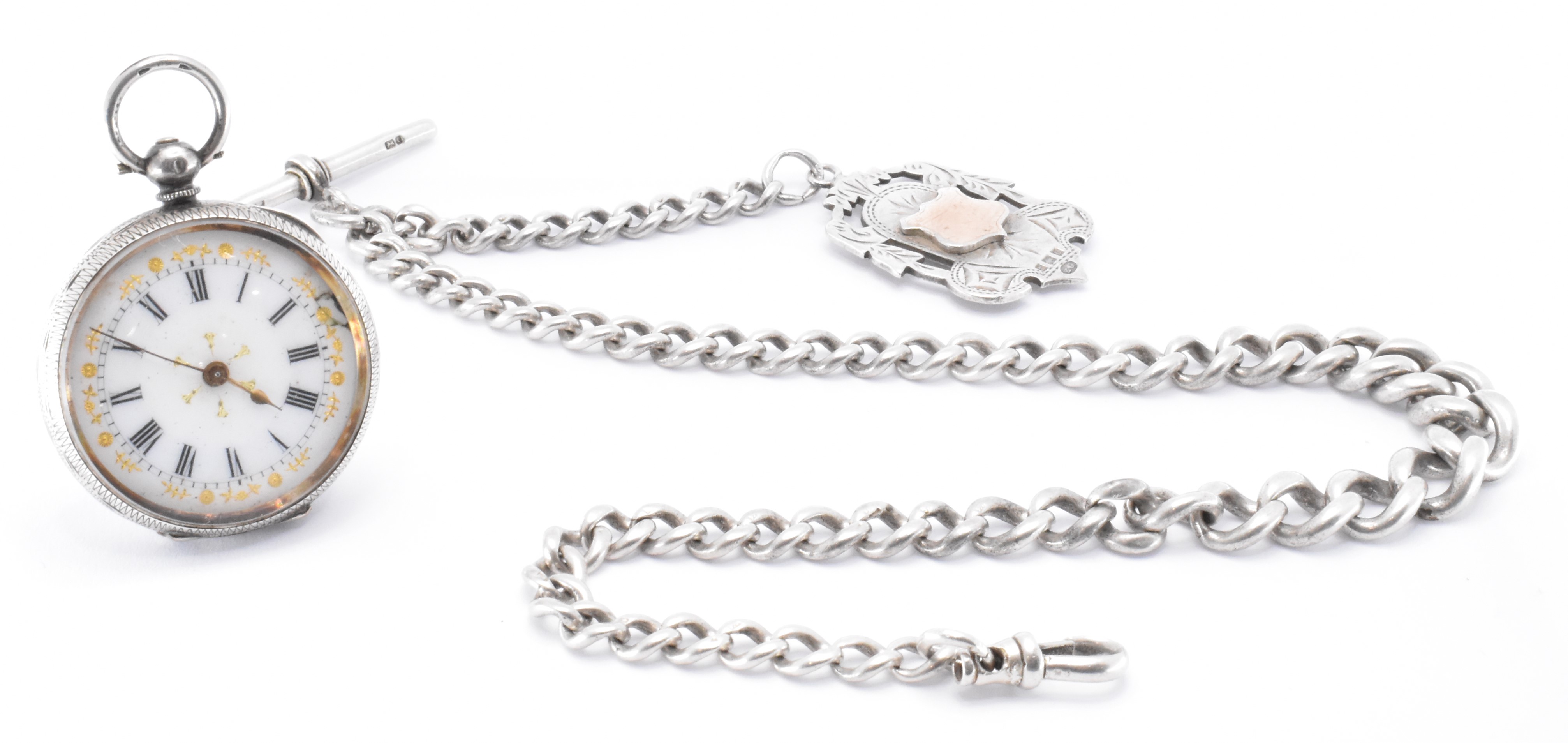 SILVER POCKET WATCH & WATCH CHAIN