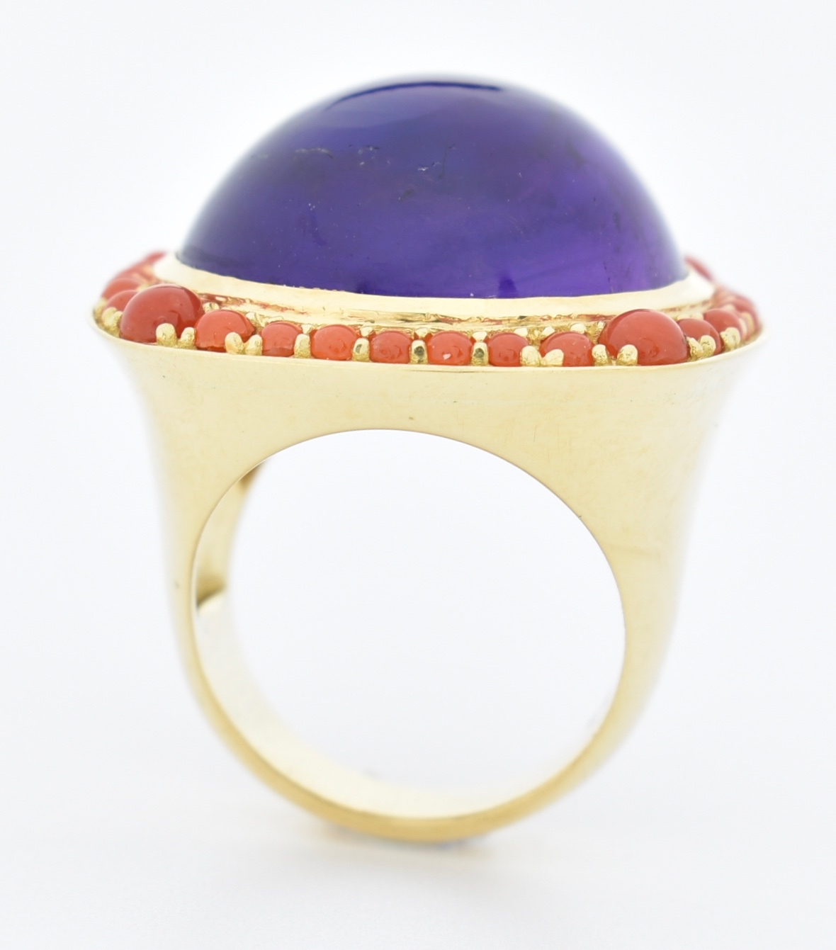 DANISH 18CT GOLD AMETHYST & CORAL COCKTAIL RING - Image 5 of 5