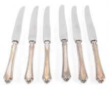 SIX MAPPIN & WEBB SILVER HANDLED BUTTER KNIVES