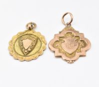 TWO 1920S HALLMARKED 9CT GOLD MEDAL PENDANT BADGES