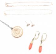 GROUP OF 9CT GOLD JEWELLERY & 14CT GOLD & CORAL EARRINGS