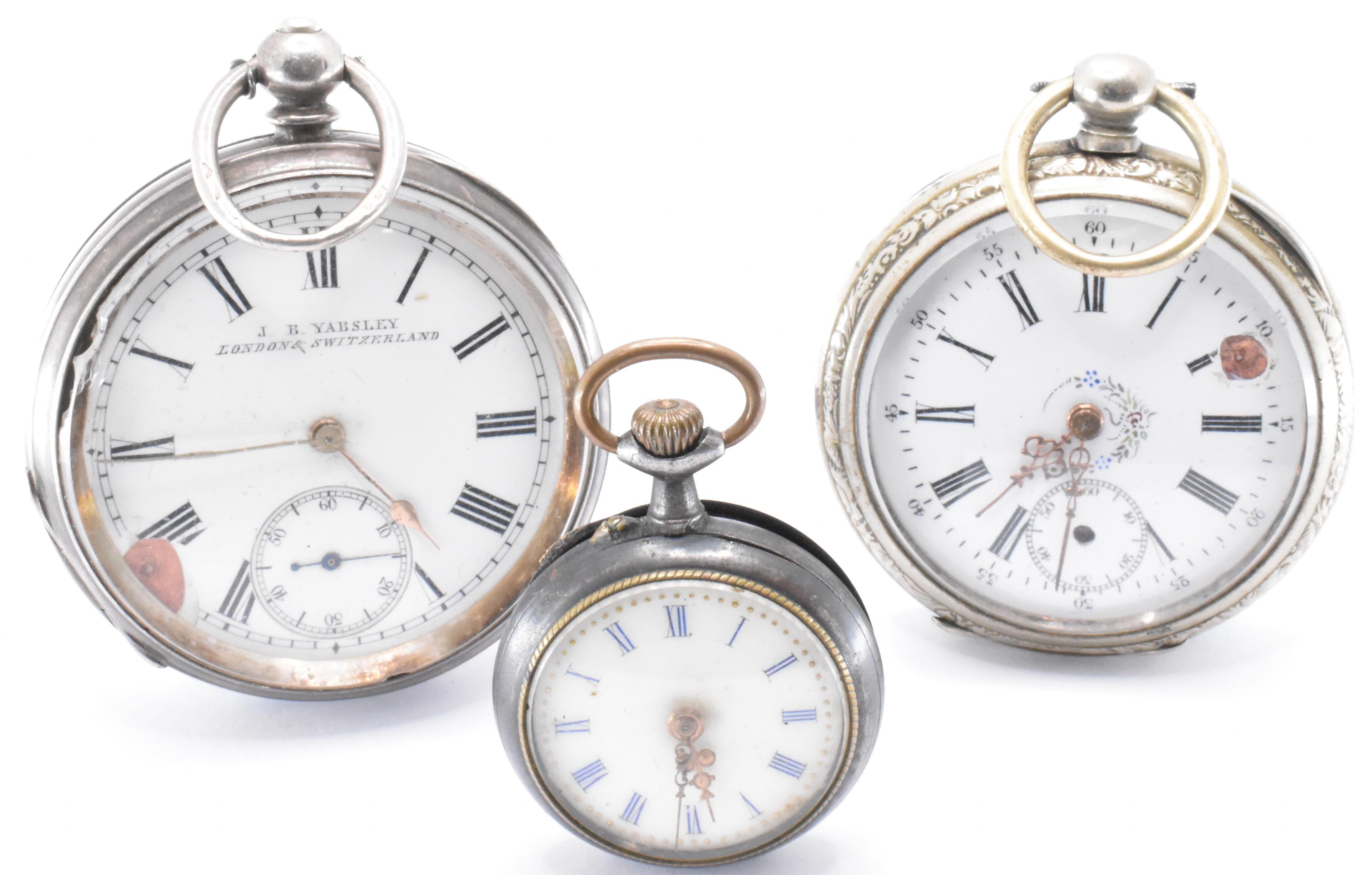 THREE SILVER & WHITE METAL POCKET WATCHES