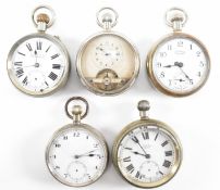 FIVE VINTAGE OPEN FACE POCKET WATCHES