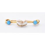 VICTORIAN GOLD TURQUOISE & PEARL BROOCH PIN