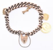 GOLD PLATED CHARM BRACELET WITH HALF SOVEREIGN & 9CT GOLD CHARMS