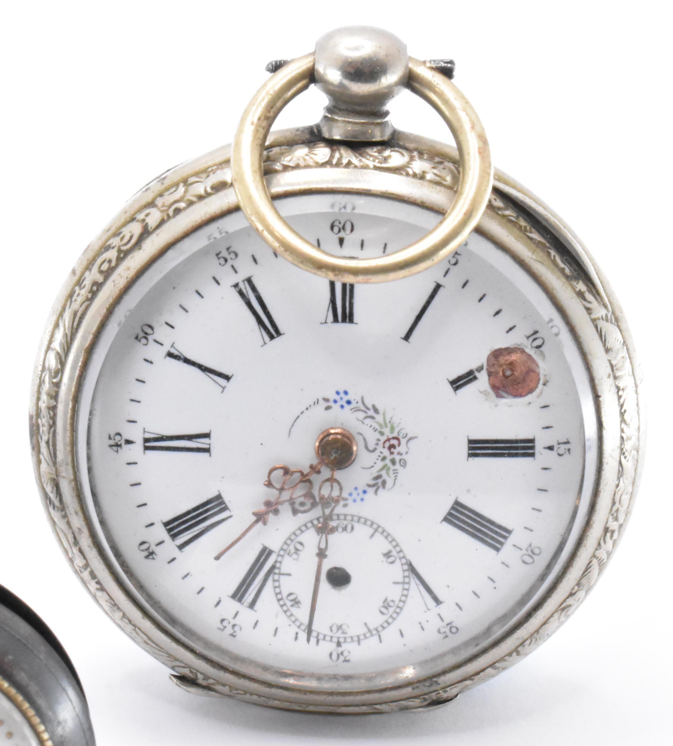 THREE SILVER & WHITE METAL POCKET WATCHES - Image 3 of 7