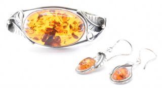 925 SILVER AMBER BANGLE & EARRING SUITE