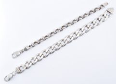 PAIR OF SILVER CURB LINK & BELCHER CHAIN BRACELETS