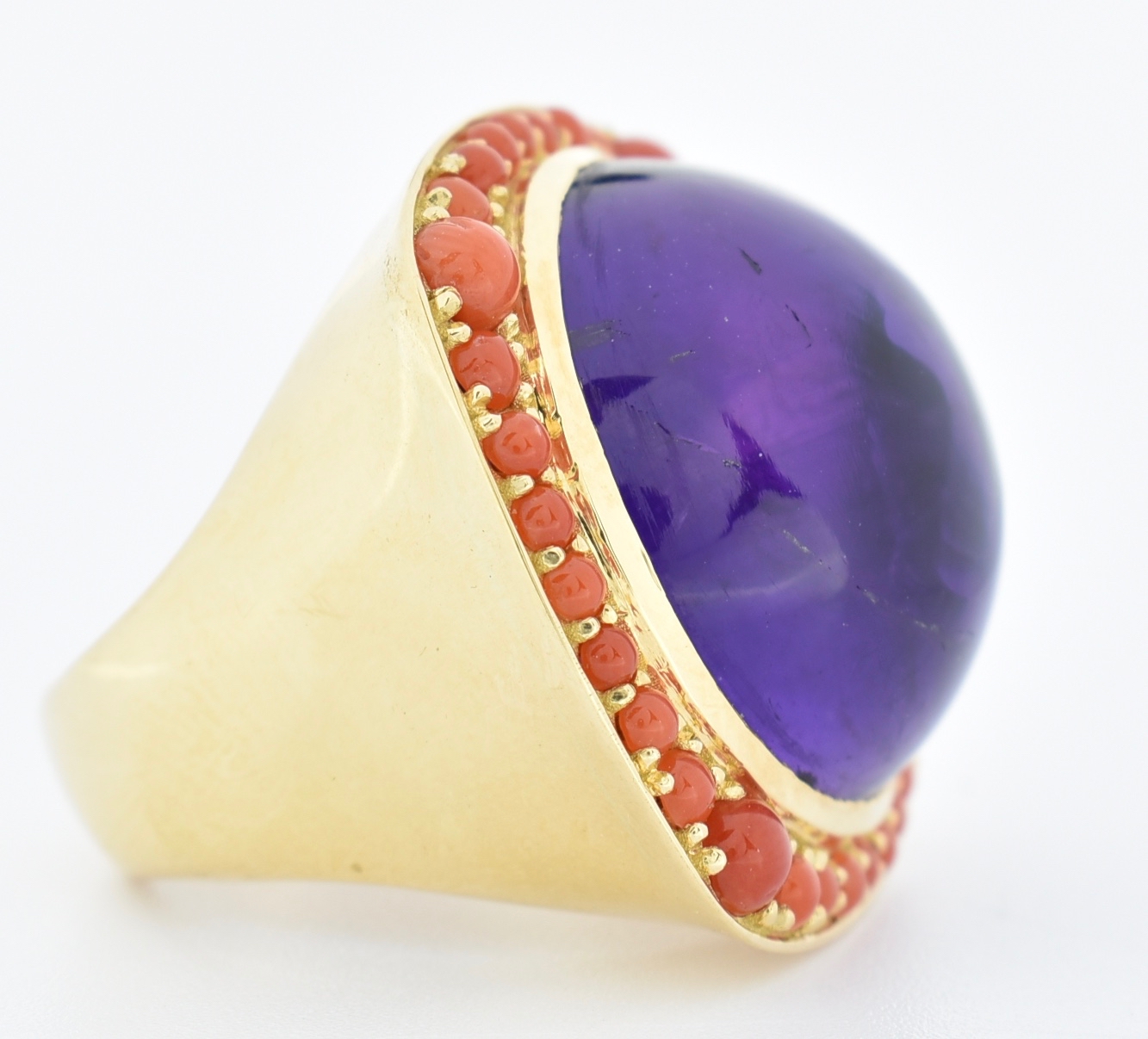 DANISH 18CT GOLD AMETHYST & CORAL COCKTAIL RING - Image 4 of 5