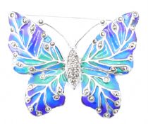 LARGE SILVER & PLIQUE A JOUR BUTTERFLY BROOCH