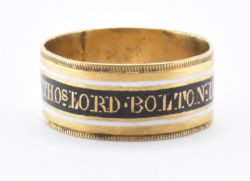 GEORGIAN LORD BOLTON ENAMELLED MOURNING RING