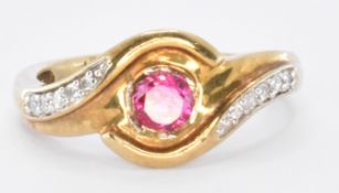 14CT GOLD & RUBY CROSSOVER RING
