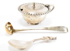 SILVER HALLMARKED MUSTARD POT & NORDIC SILVER SPOON