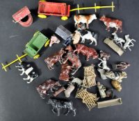 COLLECTION OF VINTAGE CAST METAL FARM ANIMALS AND EQUIPMENT