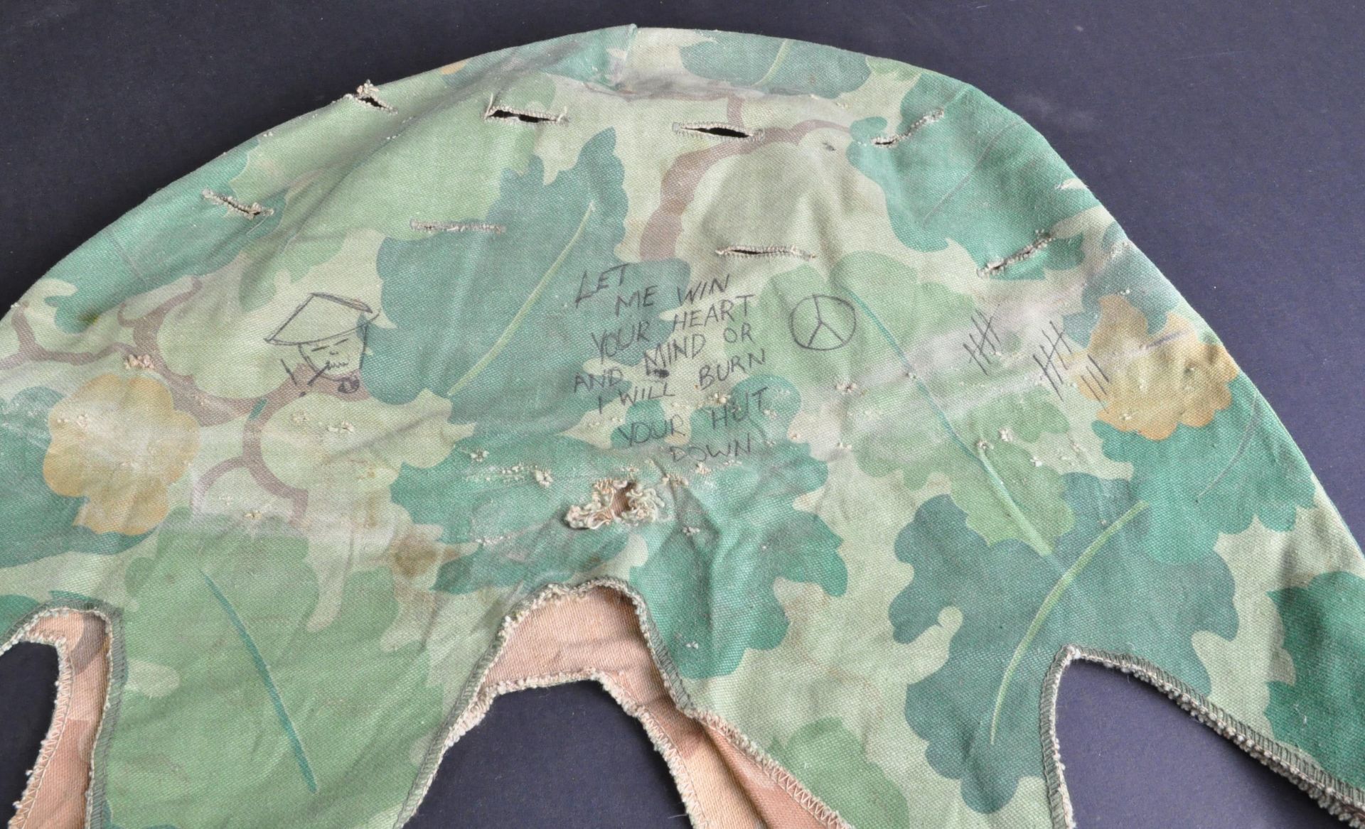 VIETNAM WAR - PAIR OF GRAFFITIED US M1 HELMET COVERS - Image 6 of 8