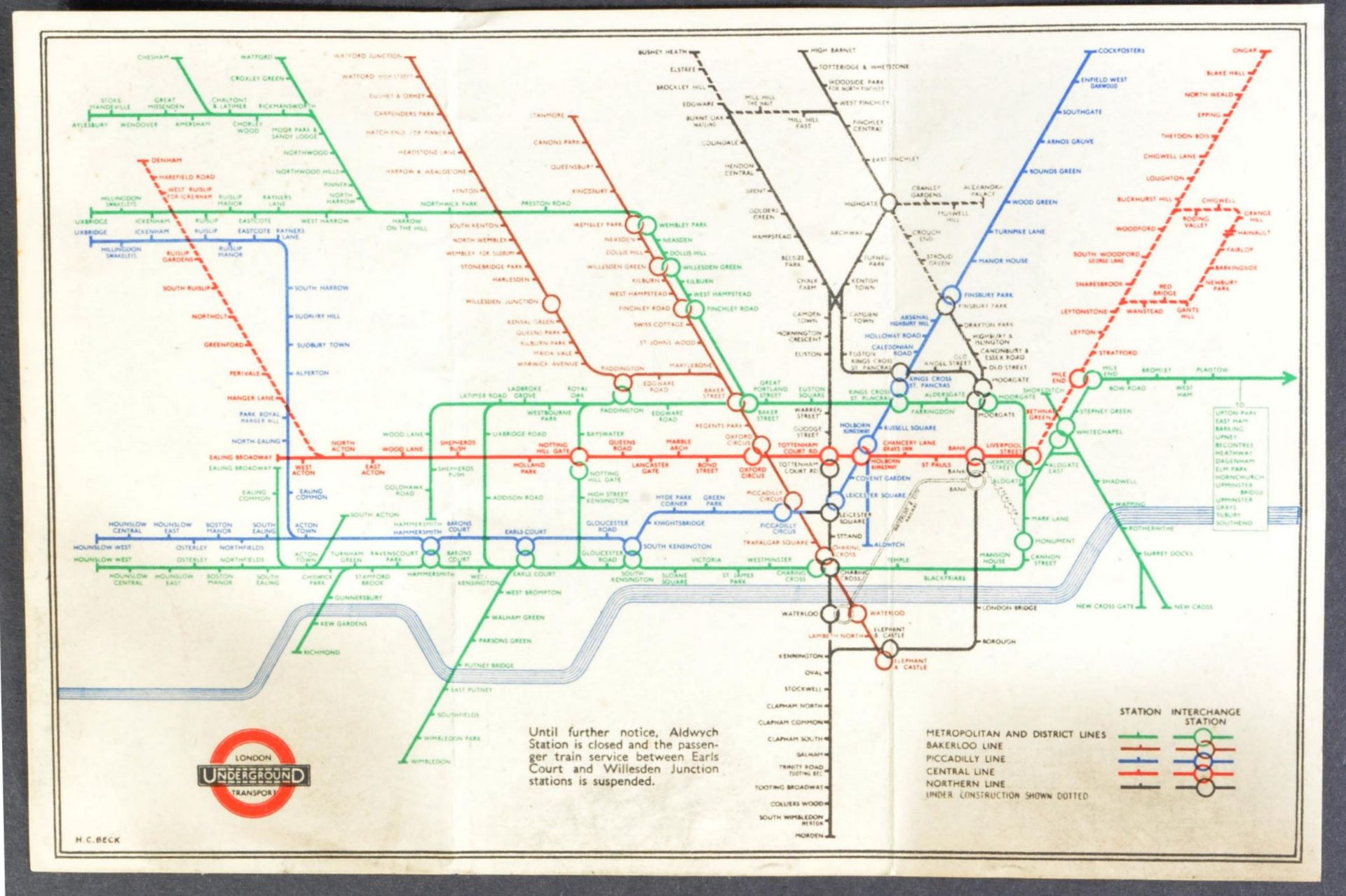 WWII SECOND WORLD WAR 1941 LONDON UNDERGROUND ISSUED SHELTER MAP