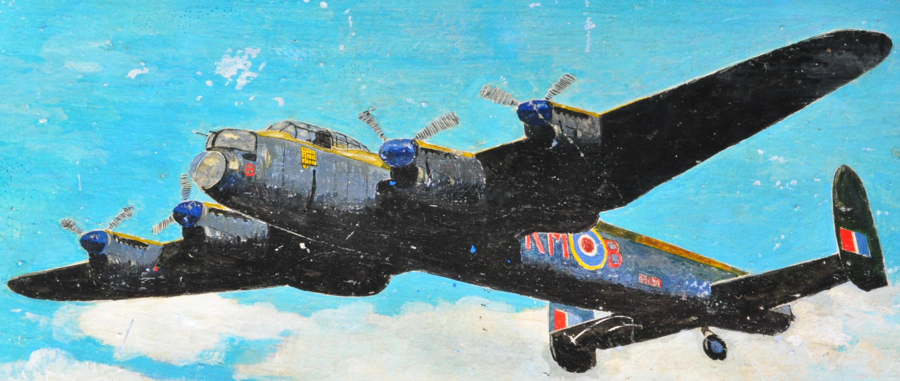 20TH CENTURY OIL ON BAORD PAINTING OF A WW2 LANCASTER BOMBER - Image 2 of 4