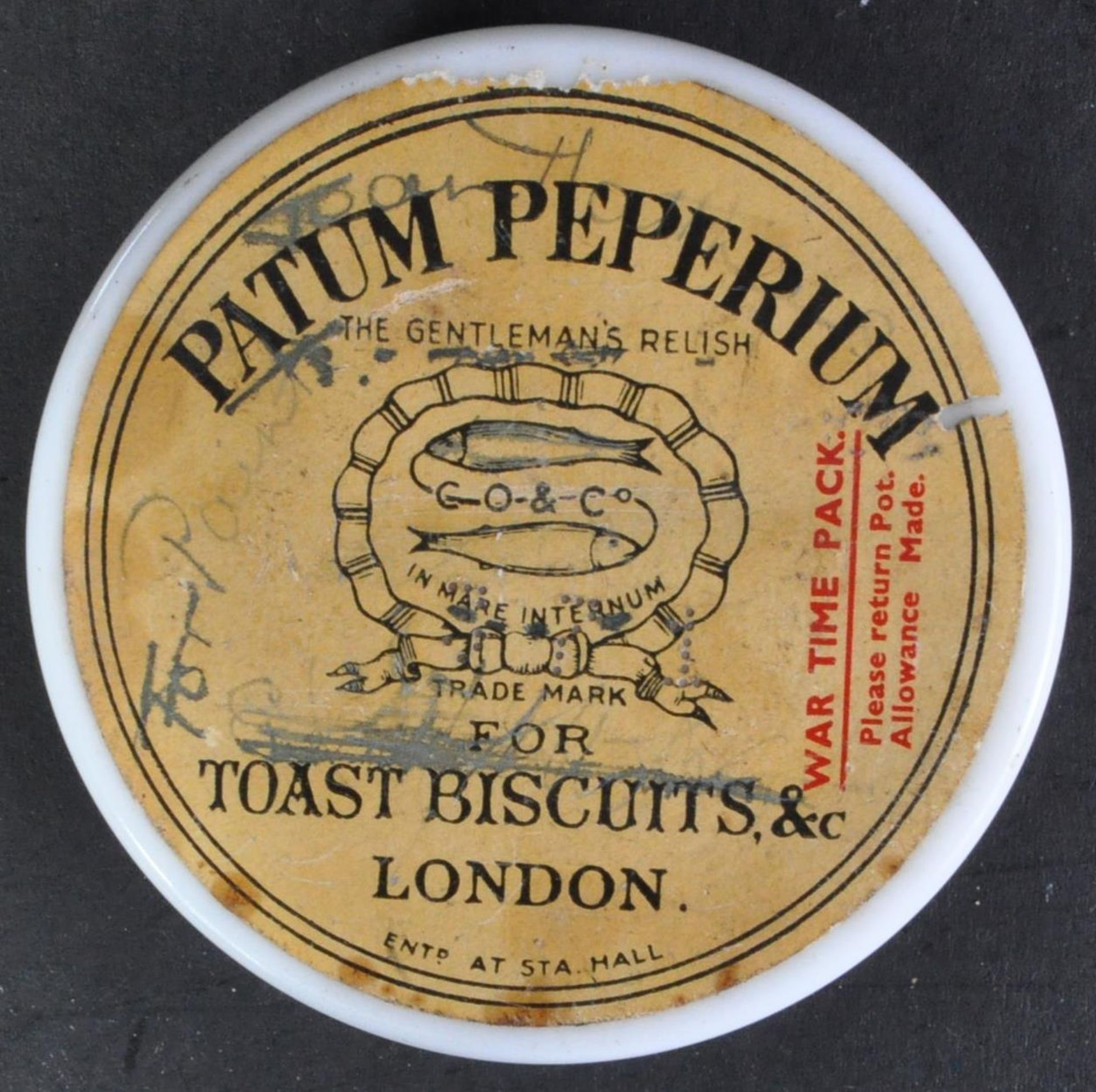 WWI FIRST WORLD WAR PATUM PEPERIUM ' WAR TIME PACK ' FISH PASTE JAR - Image 3 of 5