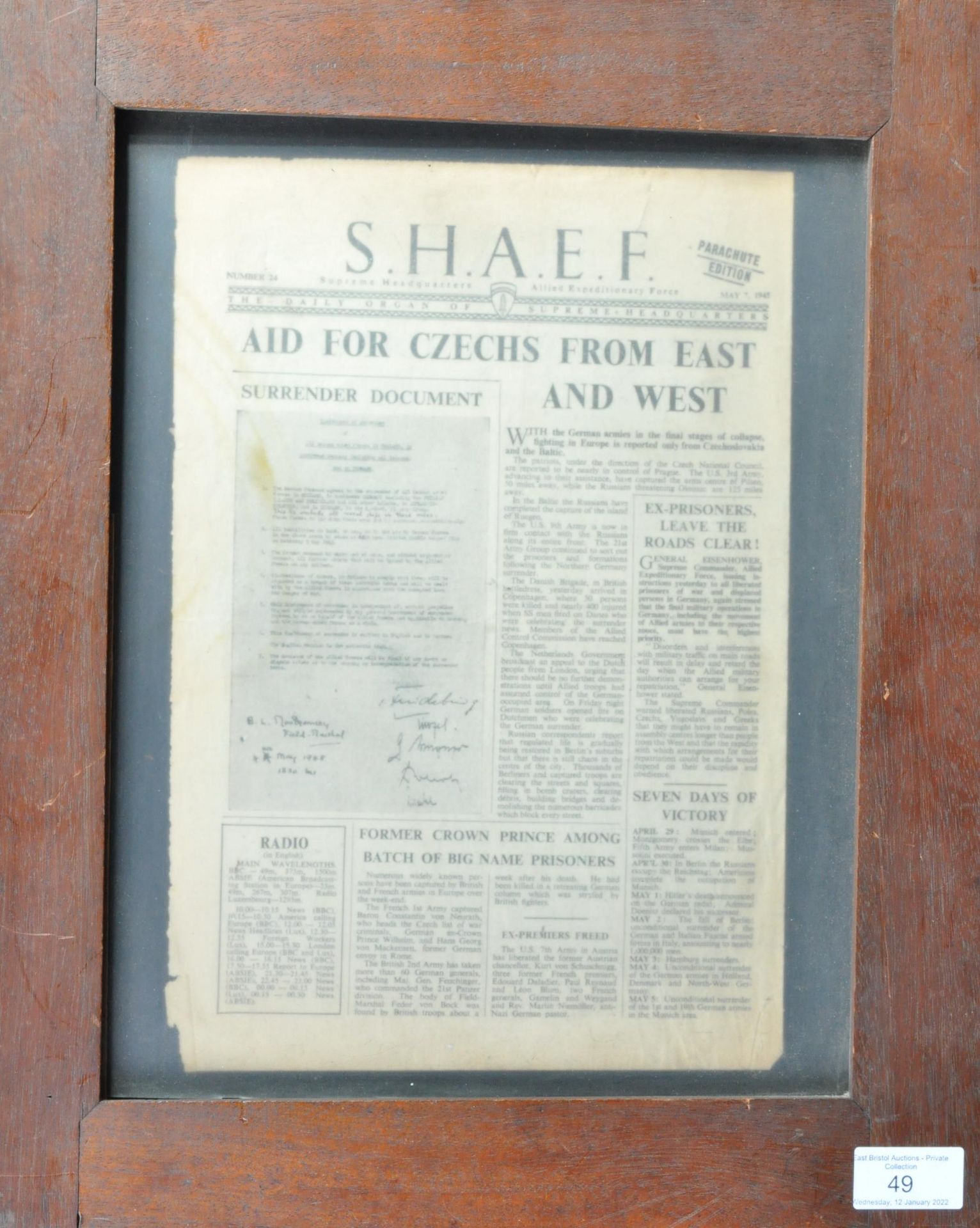 WWII SECOND WORLD WAR - SHAEF FRAMED SURRENDER ISSUE - Image 2 of 4