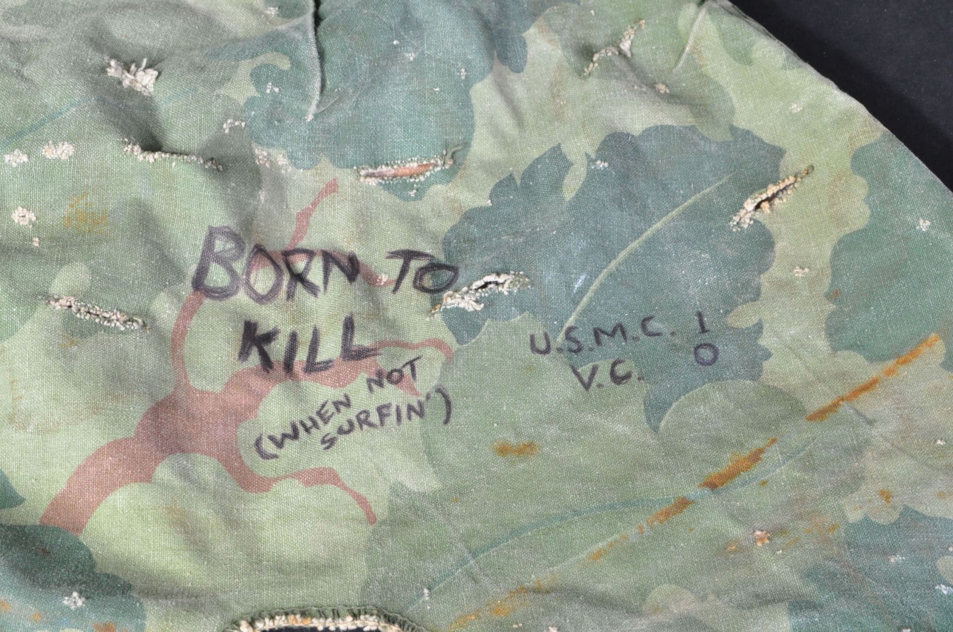 VIETNAM WAR - PAIR OF GRAFFITIED US M1 HELMET COVERS - Image 8 of 8