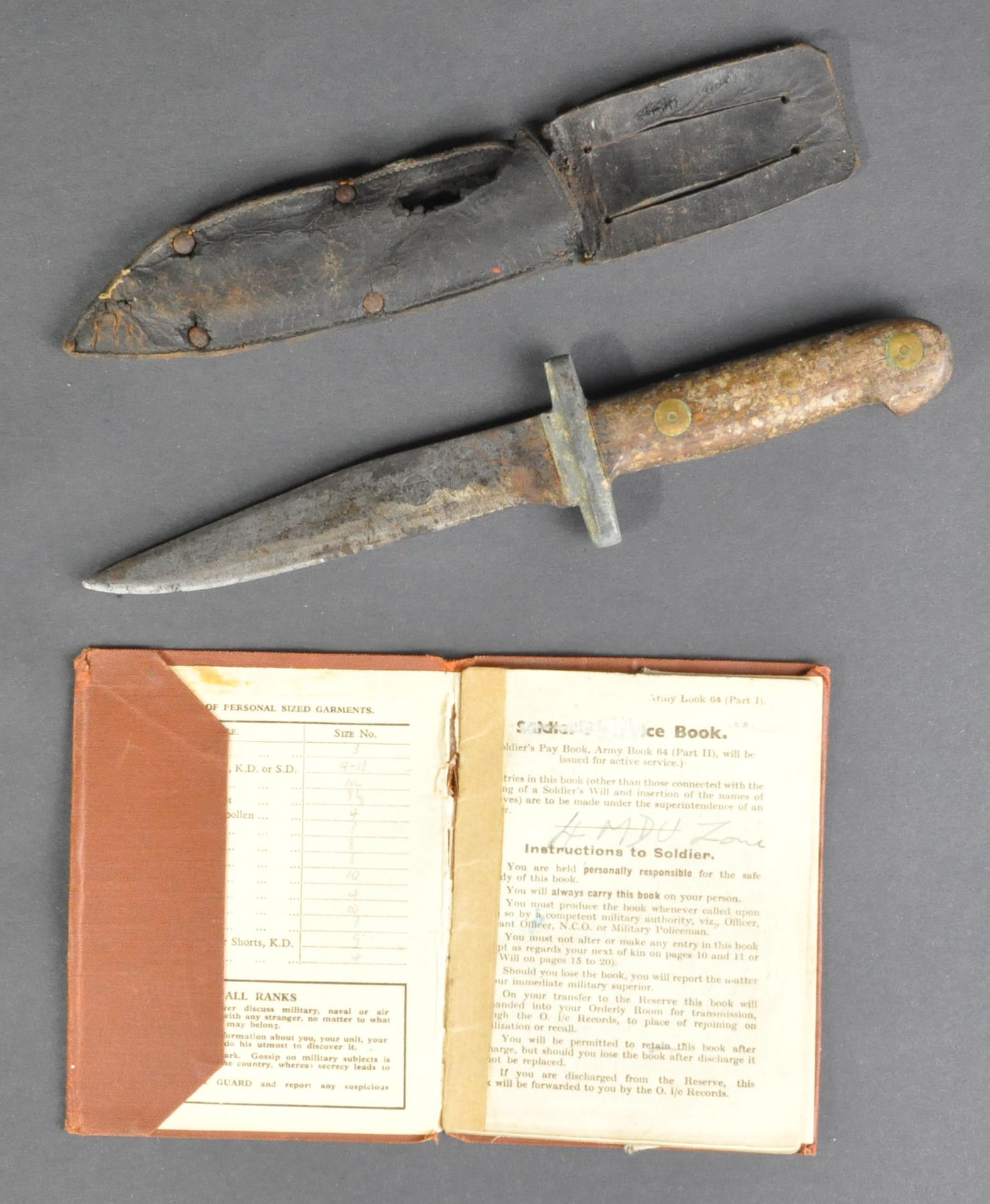WWII SECOND WORLD WAR SOLDIER'S KNIFE & SERVICE RECORD