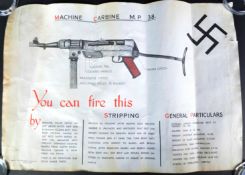 SCARCE WWII ORIGINAL BRITISH TRAINING POSTER FOR GERMAN MP38 MACHINE GUN