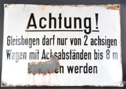 WWII SECOND WORLD WAR - GERMAN RAILWAY WARNING ENAMEL SIGN