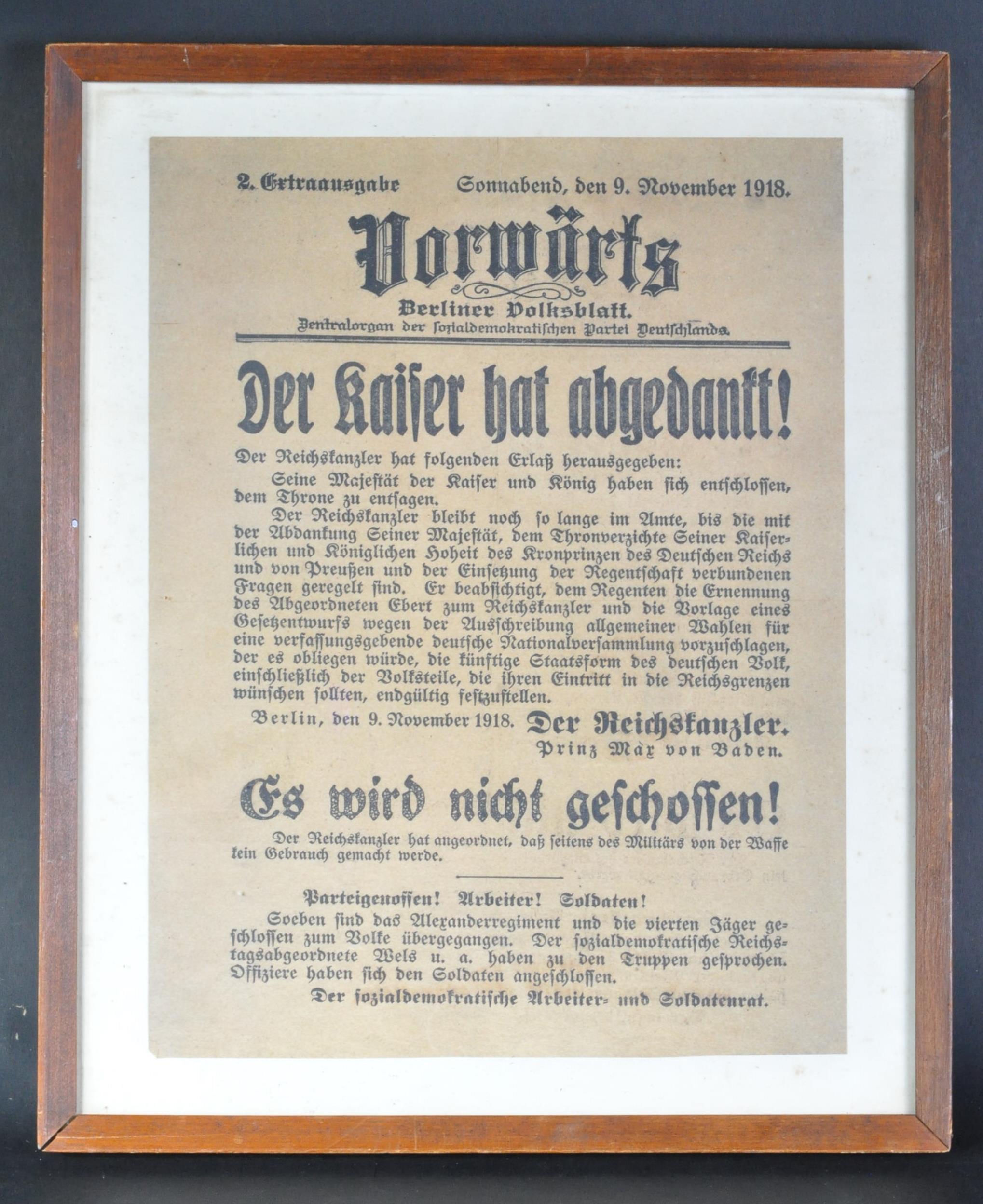 WWI FIRST WORLD WAR IMPERIAL GERMAN END OF WAR PROCLAMATION