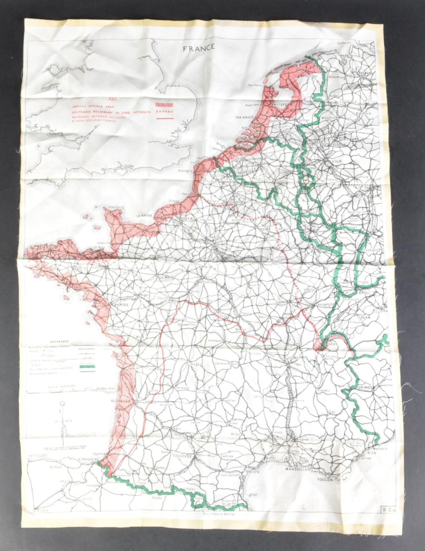 WWII SECOND WORLD WAR INTEREST - SILK ESCAPE MAP OF FRANCE