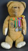 WWII SECOND WORLD WAR WVS WARTIME TEDDY BEAR WITH MEDALS & BADGE