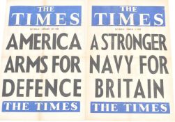 WWII INTEREST - THE TIMES - ORIGINAL NEWSPAPER STAND HEADLINE POSTERS