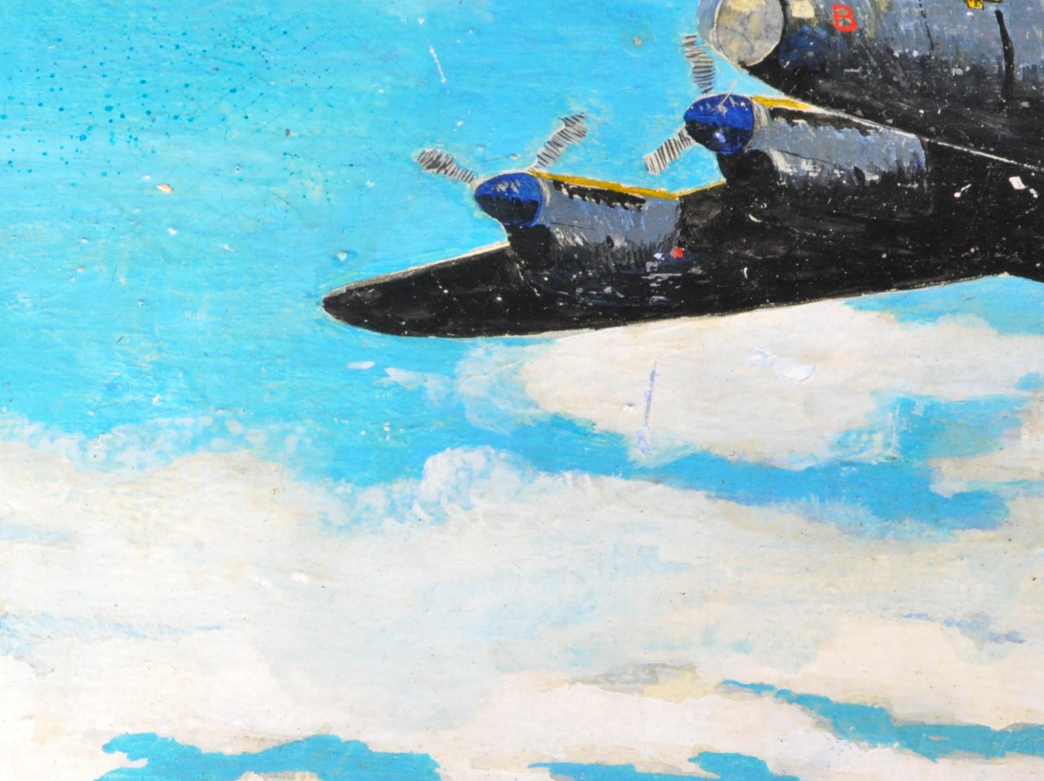20TH CENTURY OIL ON BAORD PAINTING OF A WW2 LANCASTER BOMBER - Image 3 of 4