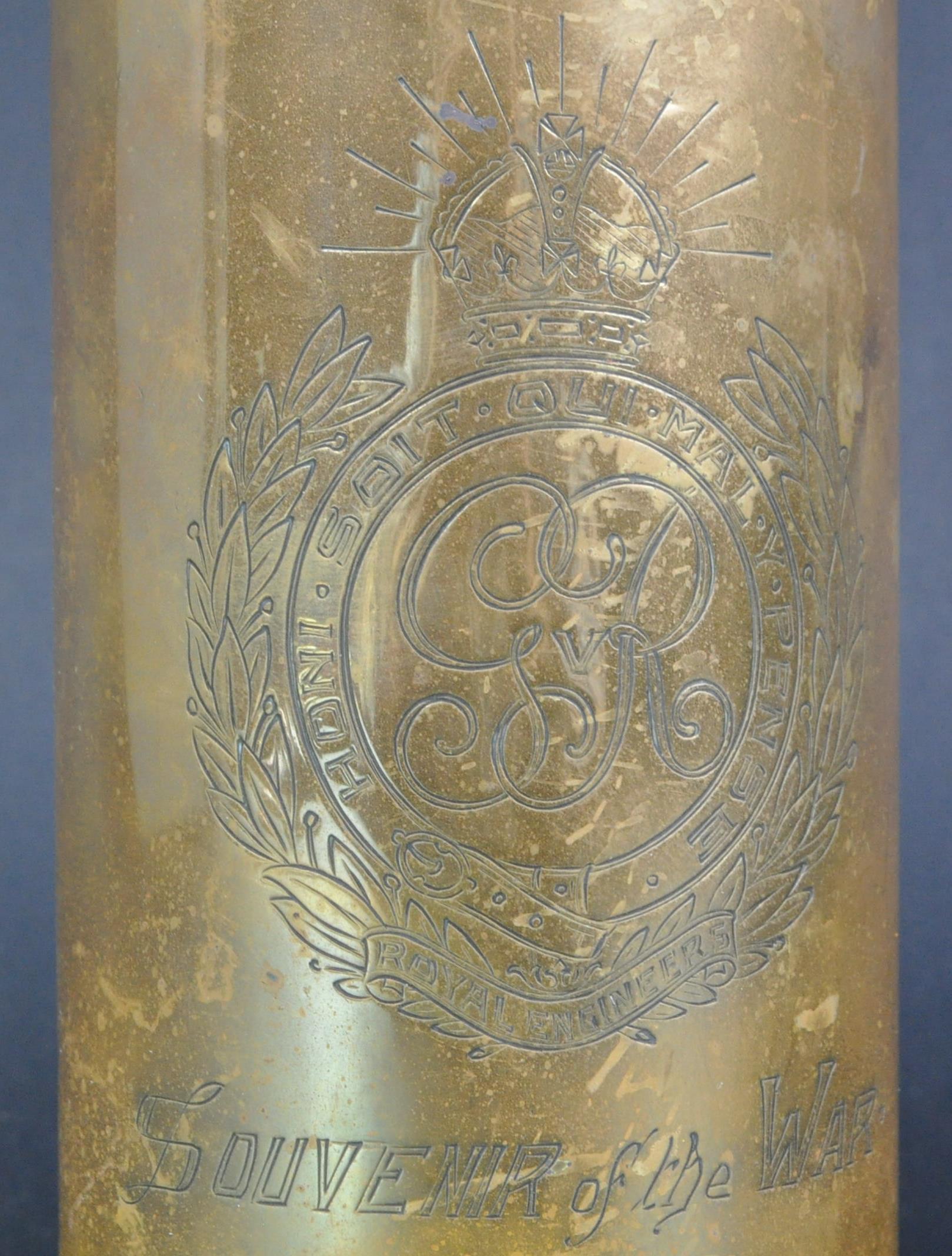 WWI FIRST WORLD WAR ROYAL ENGINEERS ENGRAVED ARTILLERY SHELL - Image 2 of 5