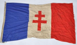 WWII TYPE ' FRENCH RESISTANCE ' LARGE CROSS OF LORRAINE FLAG