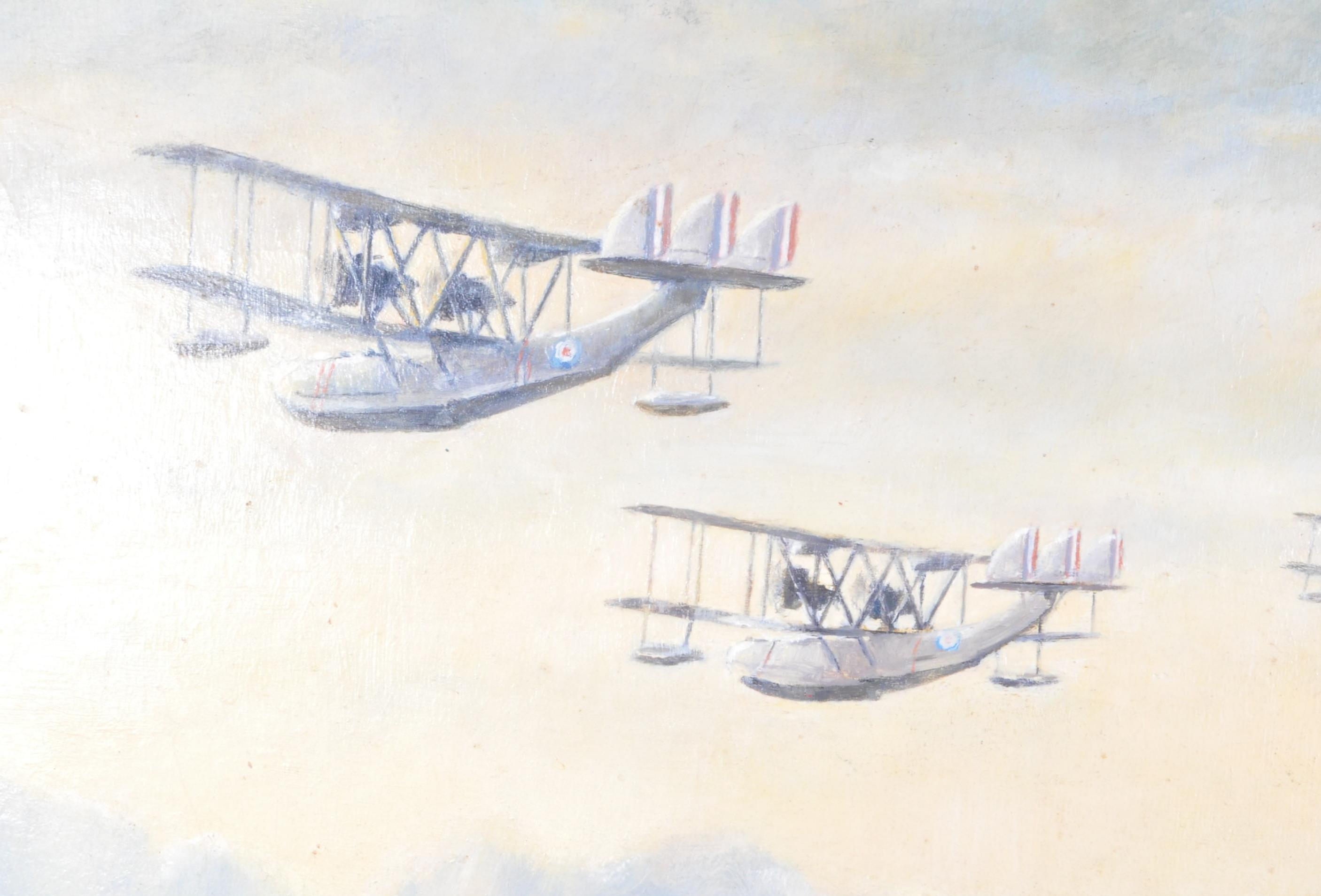 RICHARD JONES - WWII INTEREST OIL ON BOARD PAINTING OF SHORT SINGAPORE PLANES - Image 2 of 7