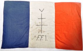 WWII INTEREST FLAG - ' FFI ' FREE FRENCH FORCES PAINTED FLAG