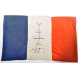 WWII INTEREST FLAG - ' FFI ' FREE FRENCH FORCES PAINTED FLAG