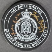 REMEMBERING THE LANCASTER BOMBER - DUAL SIGNED BOMBER DINING NIGHT PLAQUE