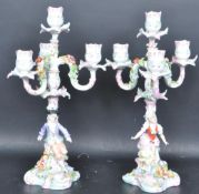 PAIR OF SITZENDORF THREE BRANCH PORCELAIN CANDELABRAS