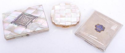 VICTORIAN MOTHER OF PEARL CARD CASE WITH COMPACT & CIGARETTE CASE