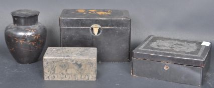 COLLECTION JAPANESE PAPIER MACHE BOXES + BAKELIKTE MAMICASE