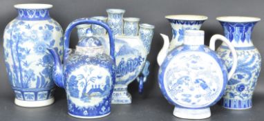 COLLECTION CHINESE LARGE BLUE & WHITE VASES INCLUDING TULIPIERE