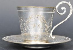 A FRENCH BOULENGER STERLIN SILVER CUP & SAUCER