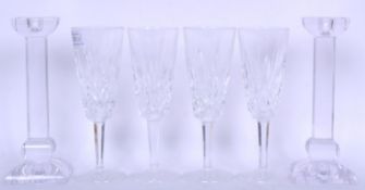 SET OF FOUR WATERFIORD CRYSTAL LISMORE PATTERN CHAMPAGNE FLUTES