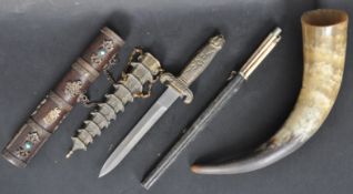 CHINESE BONE KNIFE SET -DAGGER WITH SCABBARD & CASE