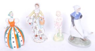 ROYAL COPENHAGEN PORCELAIN GOOSE GIRL FIGURINE WITH THREE OTHERS