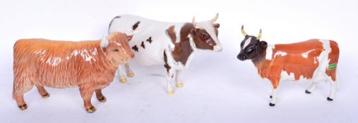 THREE VINTAGE BESWICK PORCELAIN COW BULL FIGURES